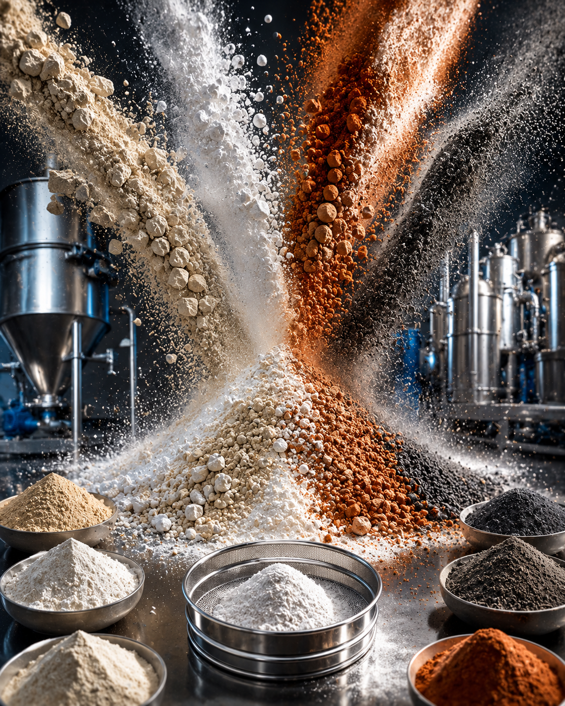 Powder processing systems for milling, mixing, classification, conveying, and bulk material handling applications